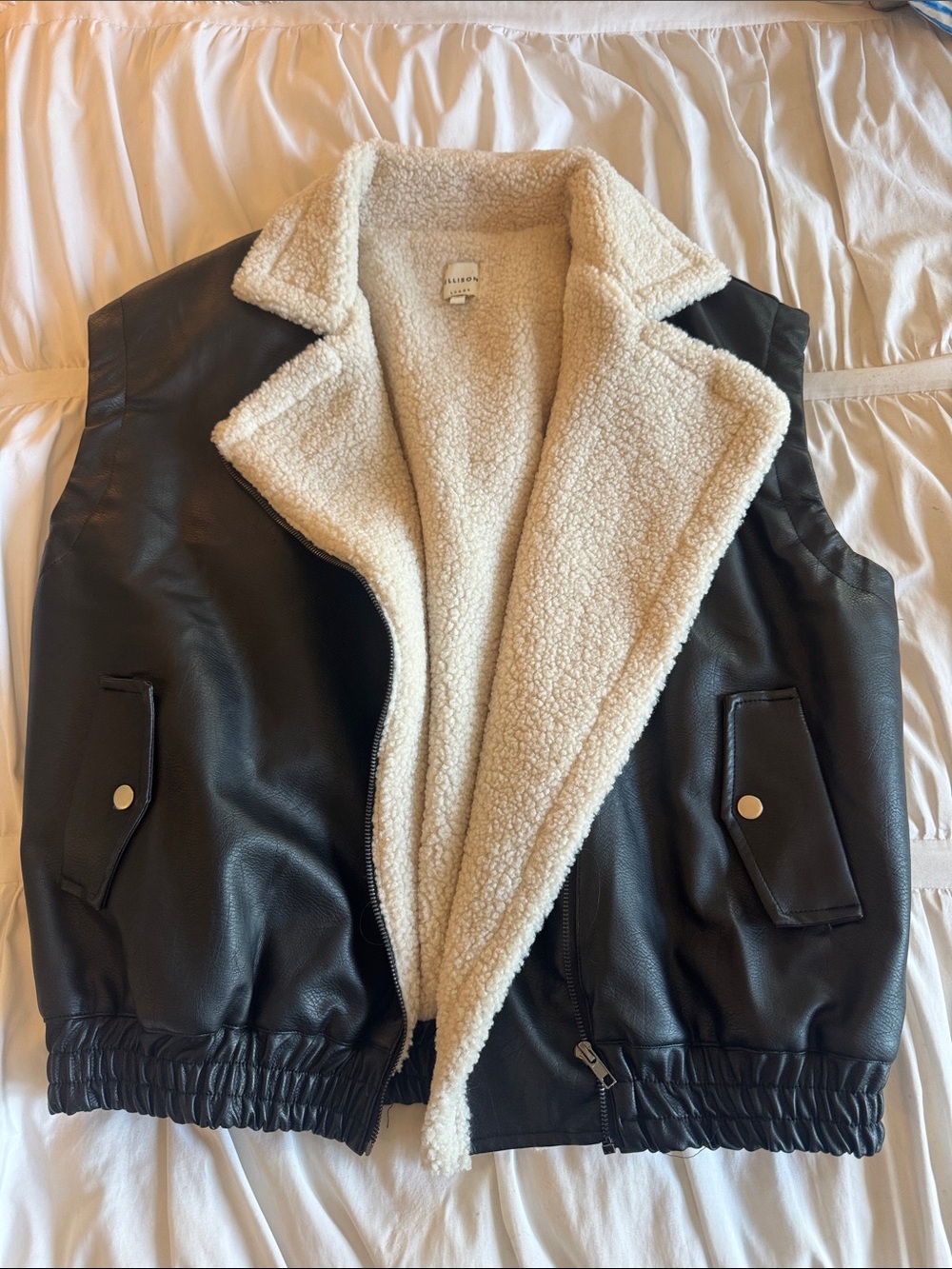 Ellison Black Faux Leather Teddy Vest with Cream Sherpa
